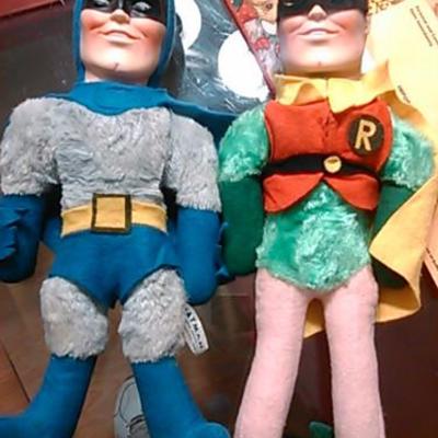 1966 USA made Batman & Robin plush dolls.