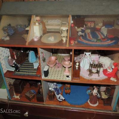 Doll house diorama with hand made contents to each room