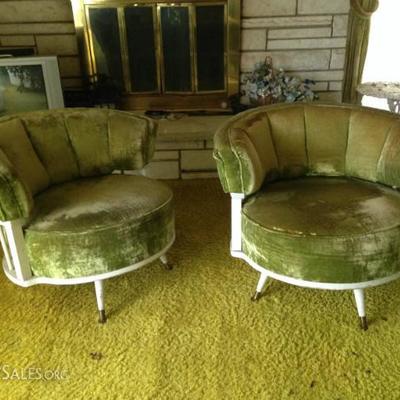 1960s green velour round chairs.