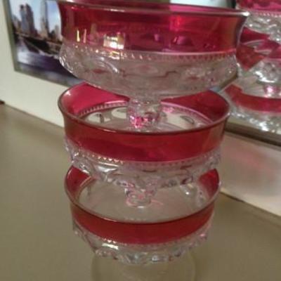 Part of a set of ruby glass dishes. 