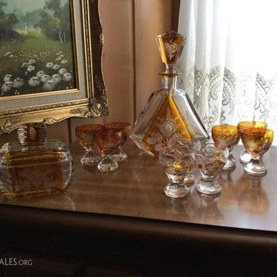 Moser decanter set and cigarette box
