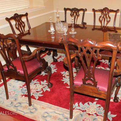 Chippendale style chairs and beautiful dining table which seats 12