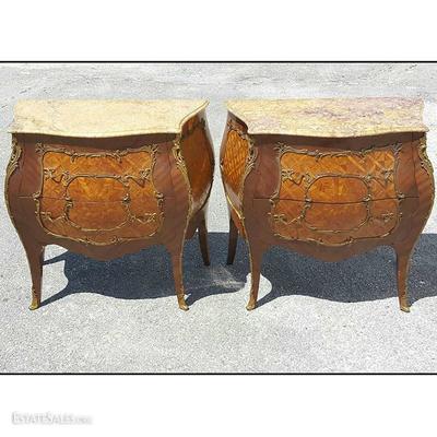 Bombay Parquetry Demi-lune Chests with
Marble Tops