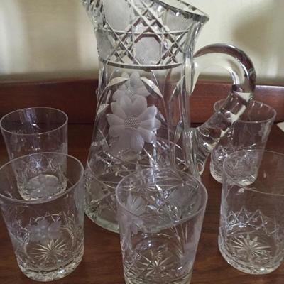 Cut pitcher and tumblers