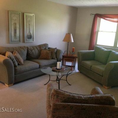 Living Room Furniture, including tables, accent chair, painting, occasional pieces