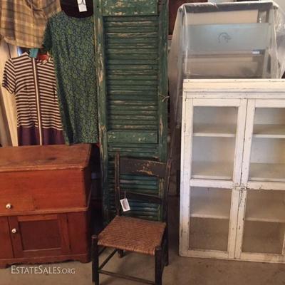 Lift top Commode. Great pair of old shutters.