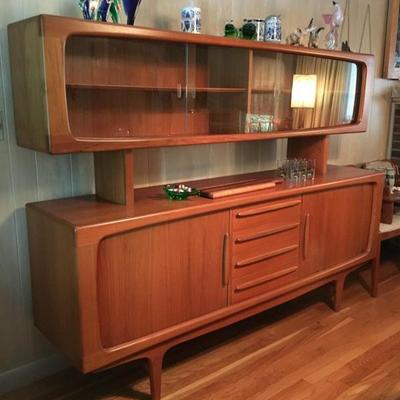 Two Tier Teak Credenza with Floating Hutch