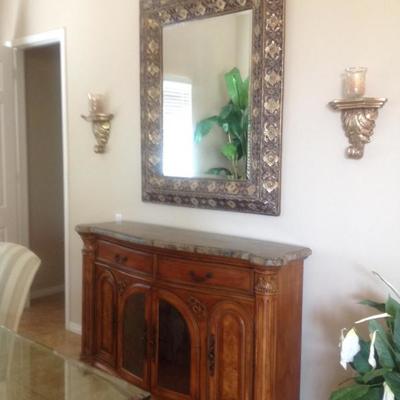 Buffet, mirror and sconces