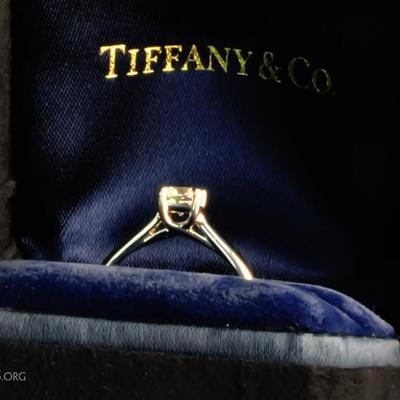 Tiffany & Co Platinum / Diamond Solitaire Ring
.47 Carat Shape- Cut Cornered Square Measures 4.51x4.51x3.08 Color Grade