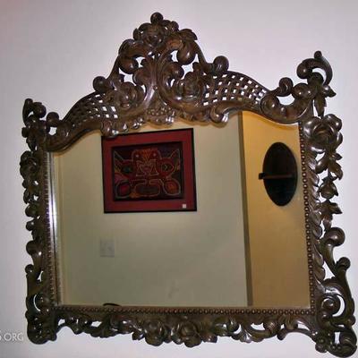 Custom hand-carved walnut mirror