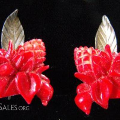PPM021 Ming's Honolulu Red Torch Ginger Sterling Silver Earrings 
