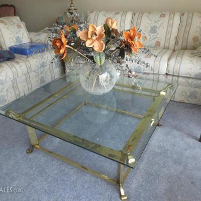 Hollywood Regency style brass and glass square coffee table