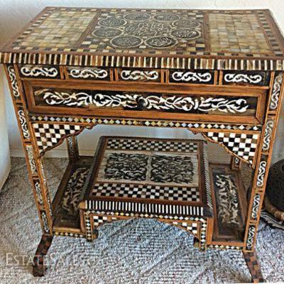 Antique Egyptian desk, mother of pearl inlay