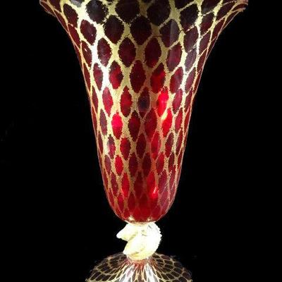 LARGE MURANO ITALY RUBY AND GOLD VASE