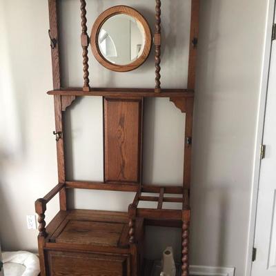 Antique Hall Tree hat rack with bench