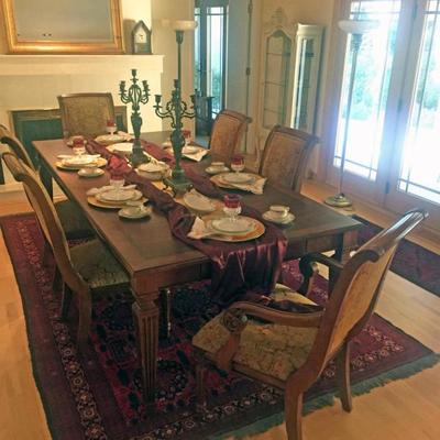 Handsome Ethan Allen Large Scale Dining Set (6 chairs and buffet) with Custom Upholstery