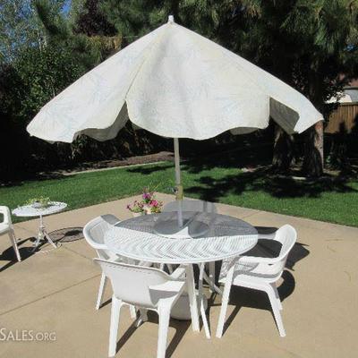 Deck/Patio Table with Umbrella and Chairs