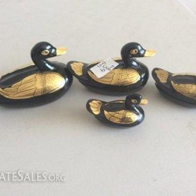 Black Lacquered Ducks with Gold Colored Highlights