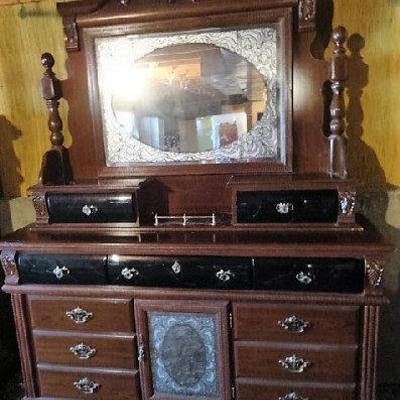 Ashley furniture Vanity Dresser wooden brown color and marble like accents