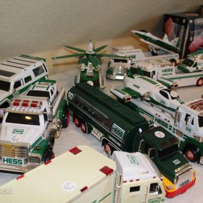 Hess toys, trucks, trailers, helicopter, etc. 