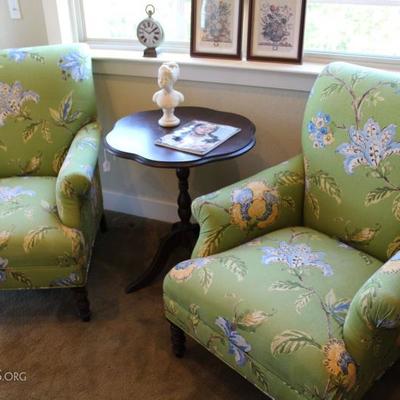 matching pair newly upholstered arm chairs