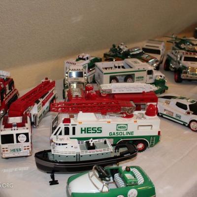 Hess toys, trucks, trailers, helicopter, etc. 