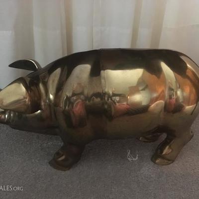 Large Brass Pig Piggy Bank