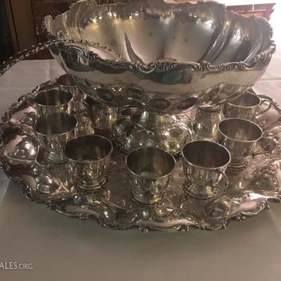 Sterling Silve Punch Bowl, Cups, Underplate & Ladle