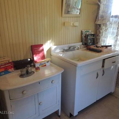 wash stand and enamel and metal sink cabinet