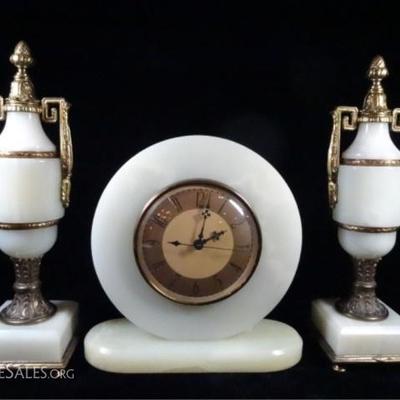1930's Art Deco onyx clock and garniture set