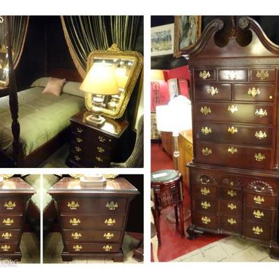 4 pc Thomasville mahogany Rice Plantation bedroom set (bed, nightstands, chest)