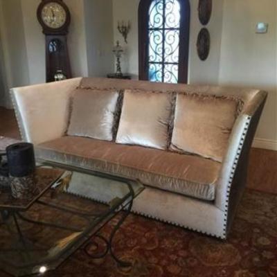 Bernhardt silk velvet sofa in pale gray