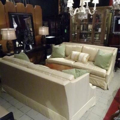 Pair EJ Victor for Robb and Stucky pale gold sofas, sold separately
